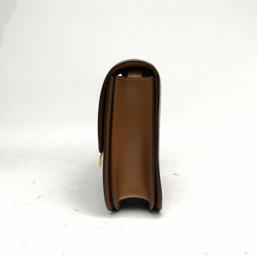 CELINE CELINEClassicBox中號棕色牛皮金扣肩背包-1