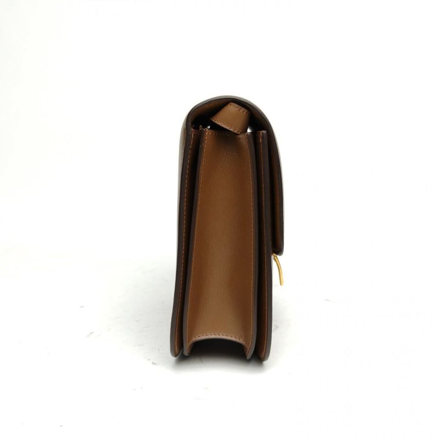 CELINE CELINEClassicBox中號棕色牛皮金扣肩背包-3
