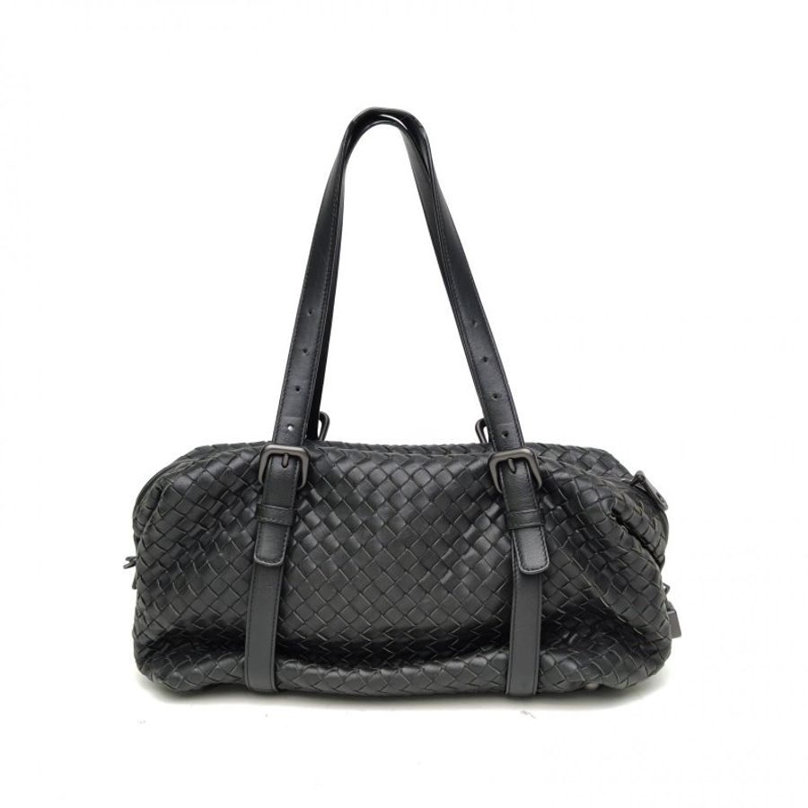 BOTTEGA VENETA BOTTEGAVENETA黑色羊皮黑扣編織手提包肩背包-0