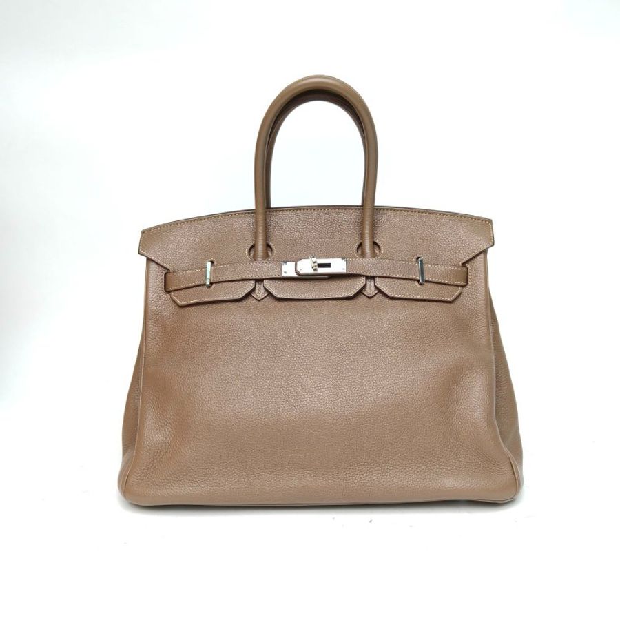 HERMES HERMESBirkin35大象灰Togo皮框O銀扣肩背包-0