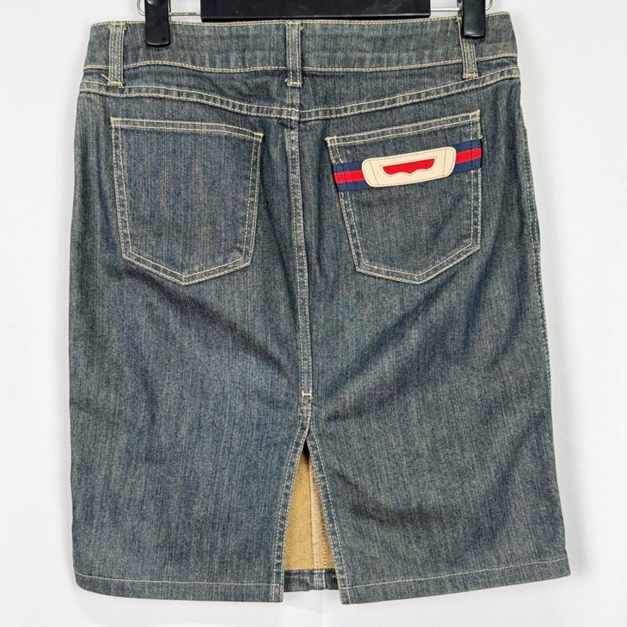 莉亞精品♡ Gucci牛仔短裙深藍 40 二手-1