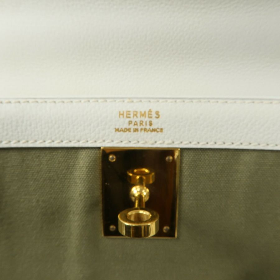 HERMES Toile H帆布Kelly 35手挽肩背兩用袋-5