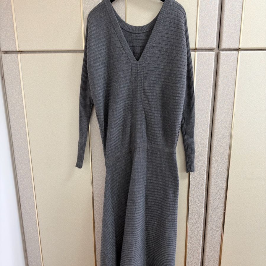 96)AllSaints 經典灰銀蔥 兩穿式不對稱羊毛混紡針織洋裝(Size: M)-8