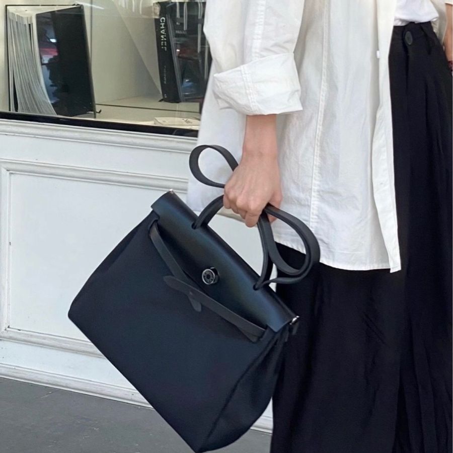 Hermes Herbag 31 黑色皮革 (附黑白替換袋)-0