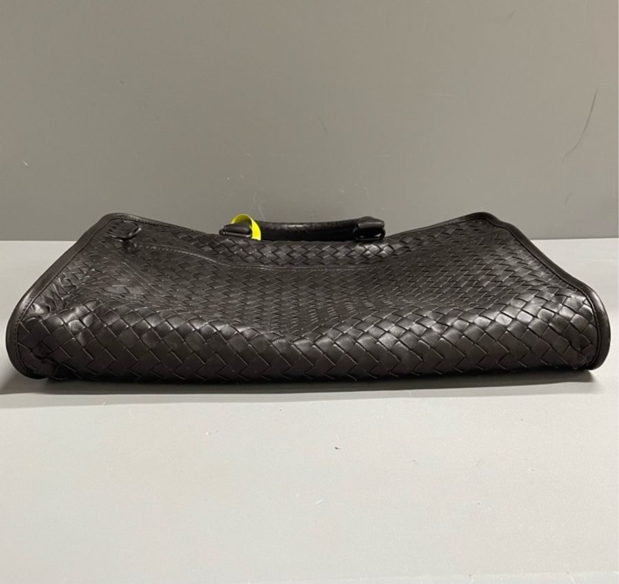 葆蝶家Bottega Veneta/BV 深棕色編織公文手提包 附件:塵袋 肩帶-4