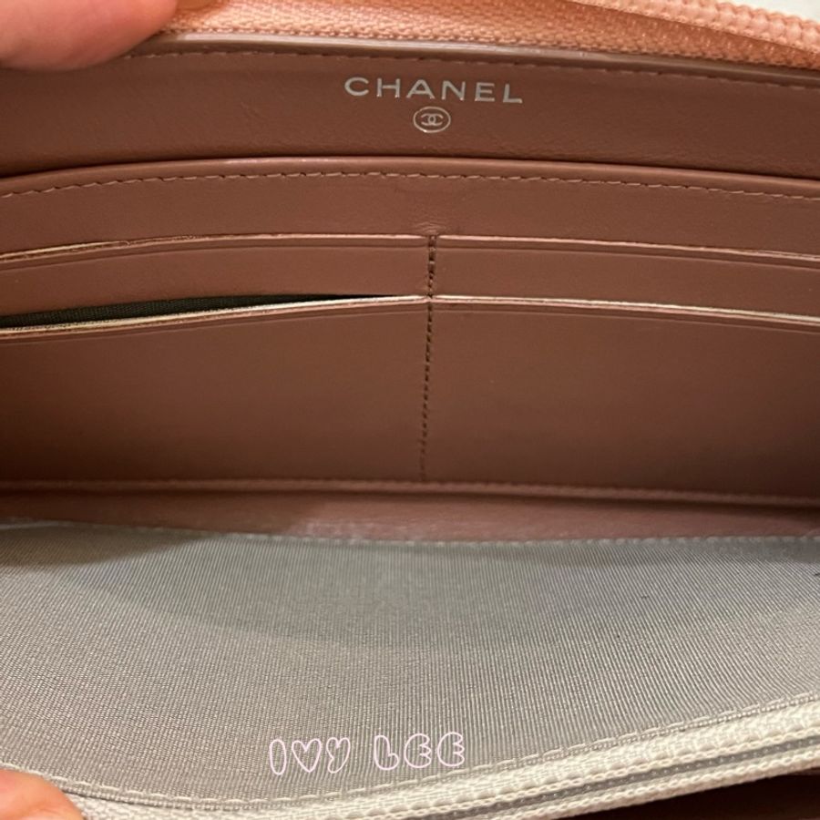 CHANEL 16開 金屬皮革 粉色 BOY 拉鍊 長夾 正品 二手精品-9