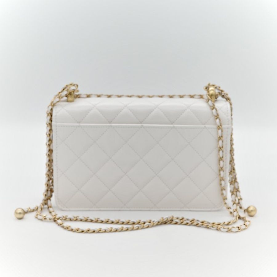 Chanel 香奈兒 白色 牛皮 雙金球 WOC 斜挎包-4