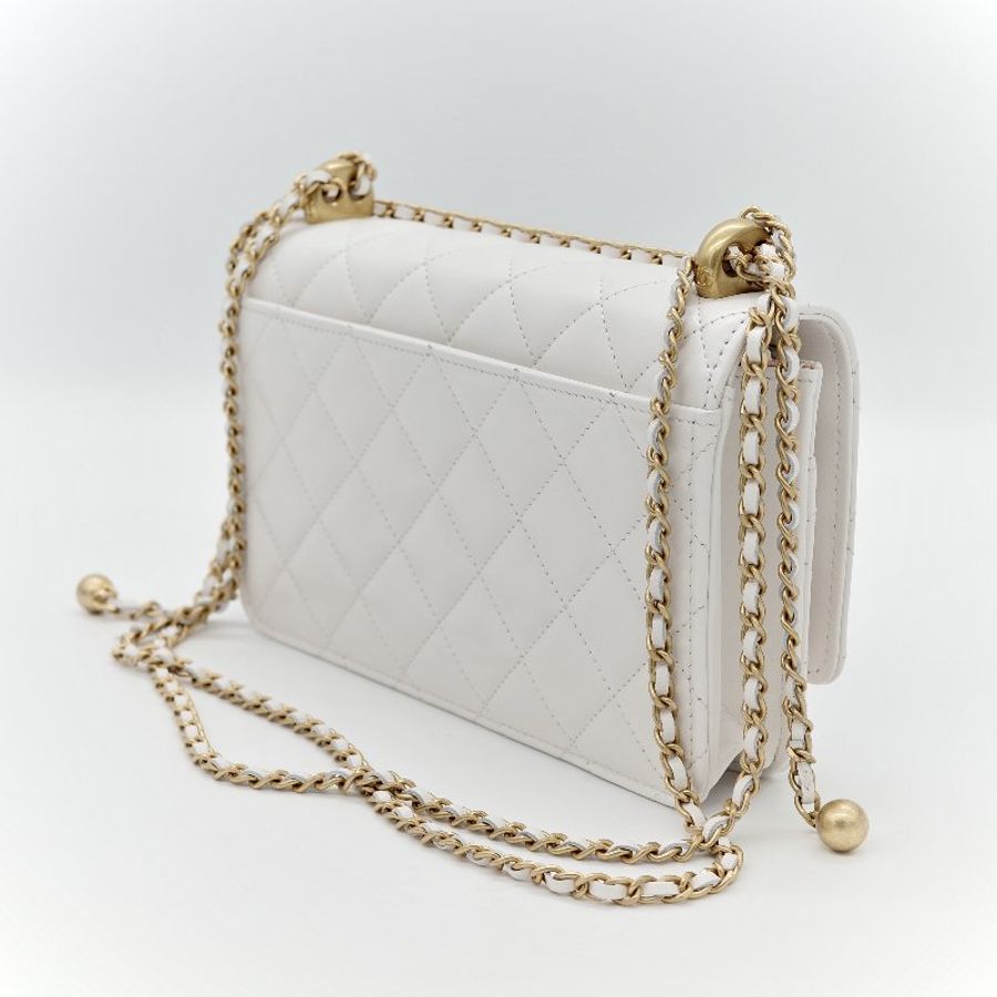 Chanel 香奈兒 白色 牛皮 雙金球 WOC 斜挎包-6
