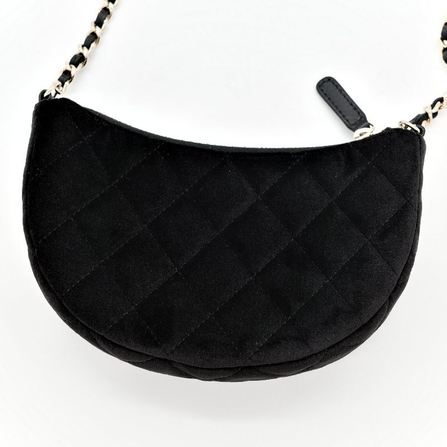 Chanel 香奈兒 絲絨 絨布 黑色 鑽石扣 斜挎包 月亮包-3