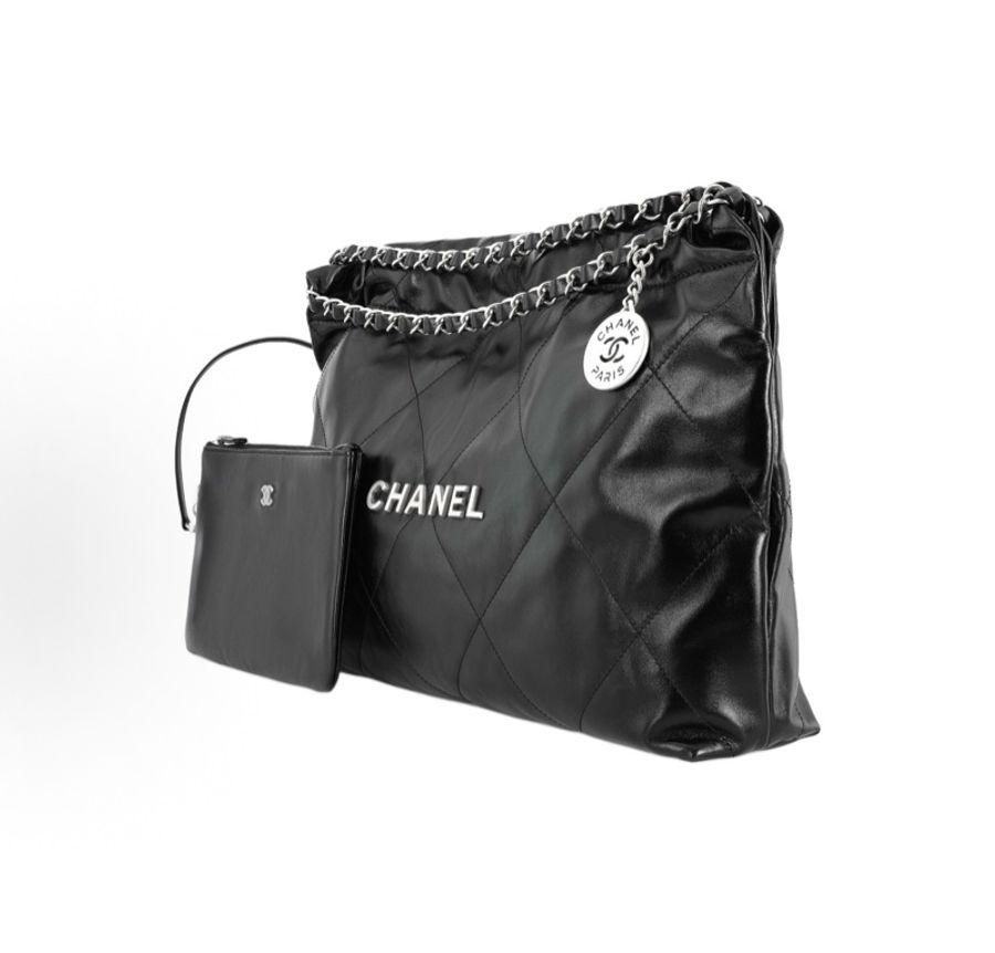 Chanel 24c 橫版22bag 子母購物袋 黑銀菱格 亮面牛皮 尺寸約45*30*8 芯片款-4