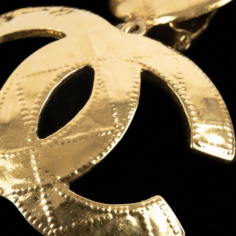 香奈兒 Chanel CC Clip-On Earrings 金色 鍍金 復古耳環 94P 中古-3