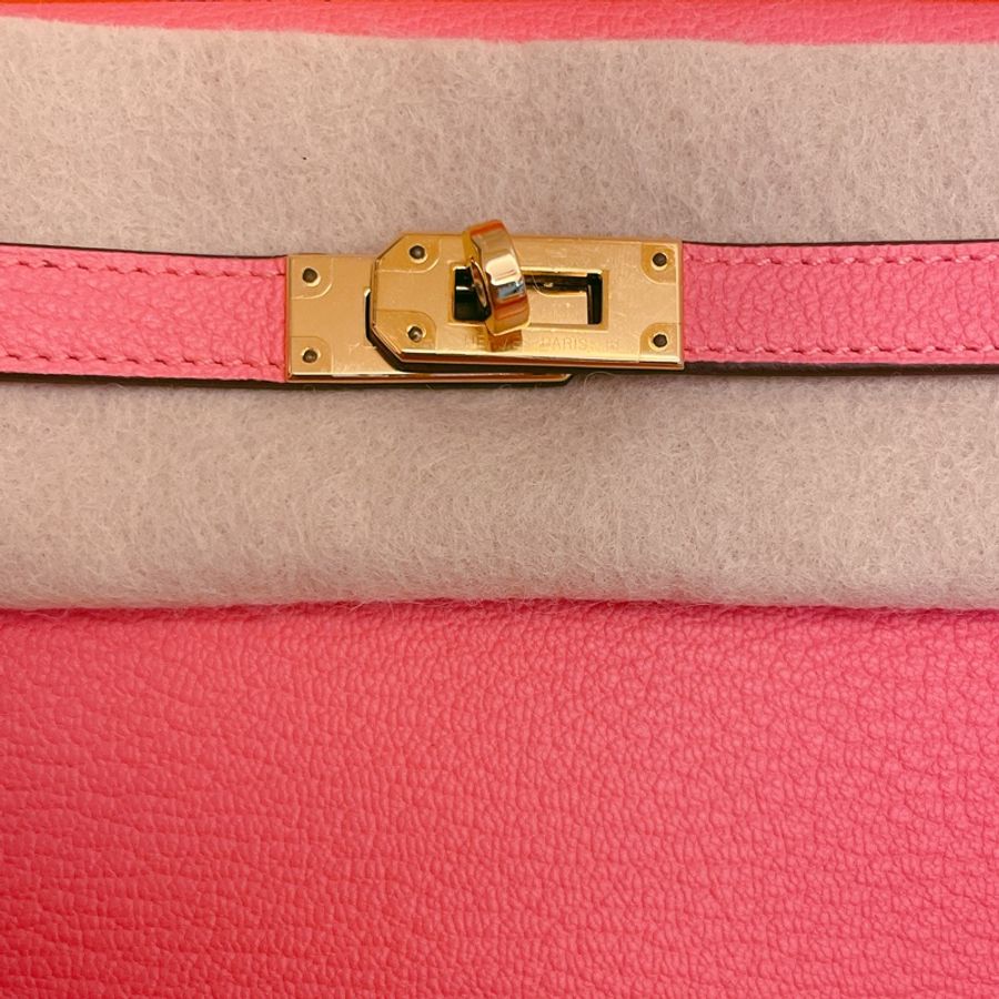 激甜絕美收藏款山羊皮全新✨ HERMES 愛馬仕金釦KELLY WALLET U5 唇膏粉長夾手拿包-3