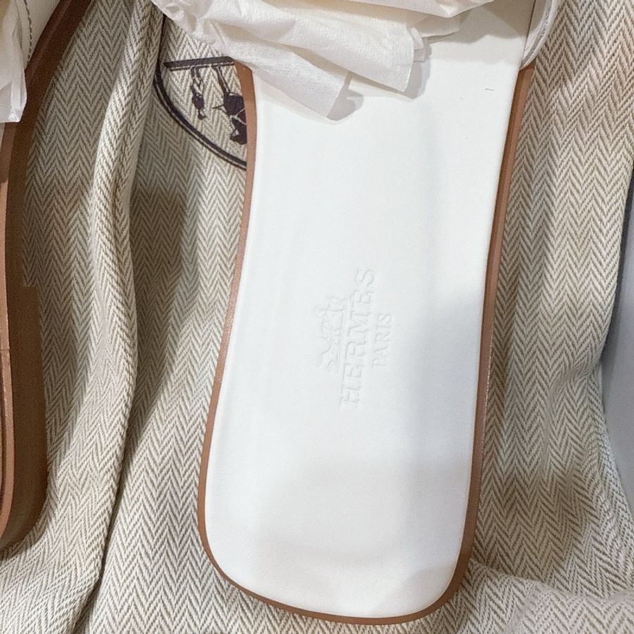 💖Hermes Oran H 拖鞋 白色 38.5號💖 全新全配 夏天必備✨-1