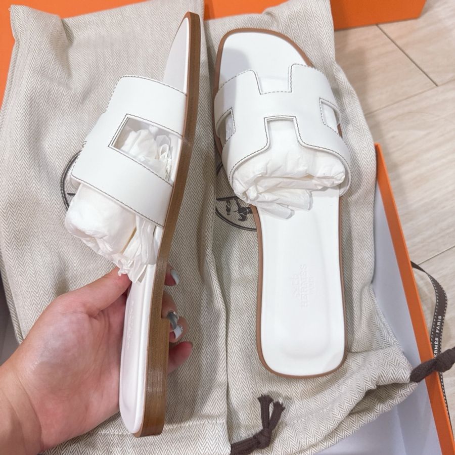 💖Hermes Oran H 拖鞋 白色 38.5號💖 全新全配 夏天必備✨-2