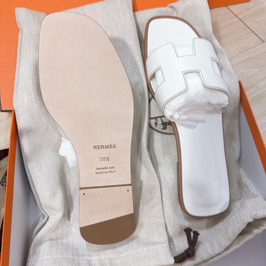 💖Hermes Oran H 拖鞋 白色 38.5號💖 全新全配 夏天必備✨-3