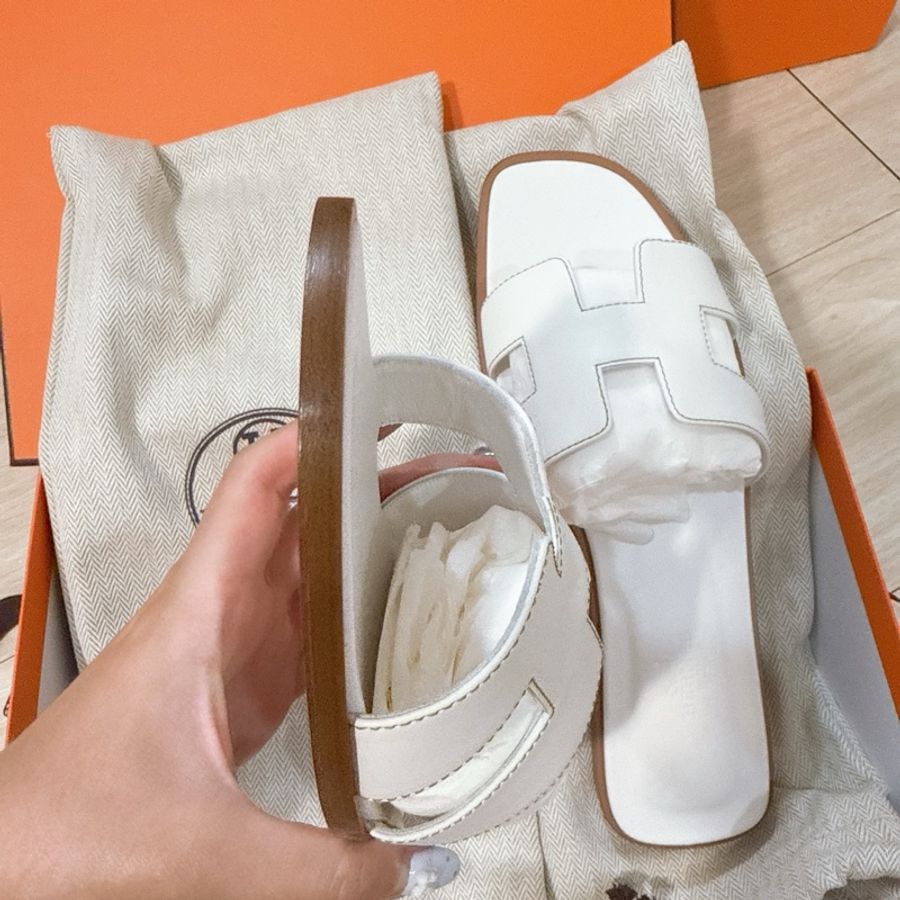 💖Hermes Oran H 拖鞋 白色 38.5號💖 全新全配 夏天必備✨-4