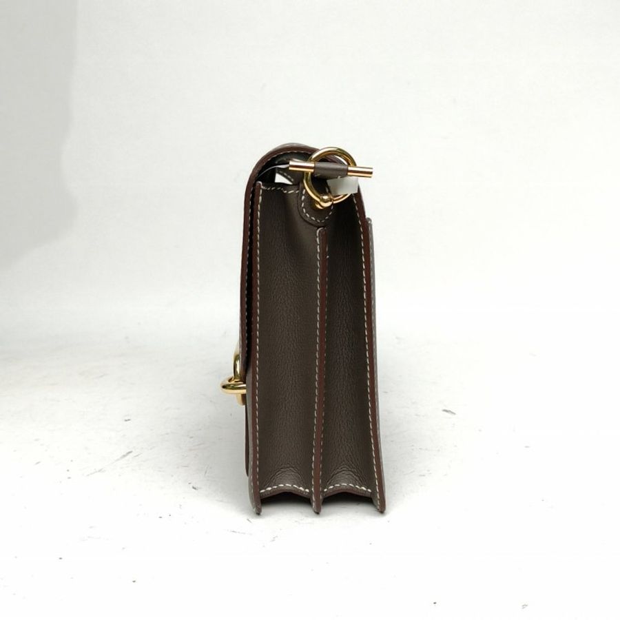 HERMES Roulis豬鼻子23錫器灰EC皮X刻金扣肩背包-1