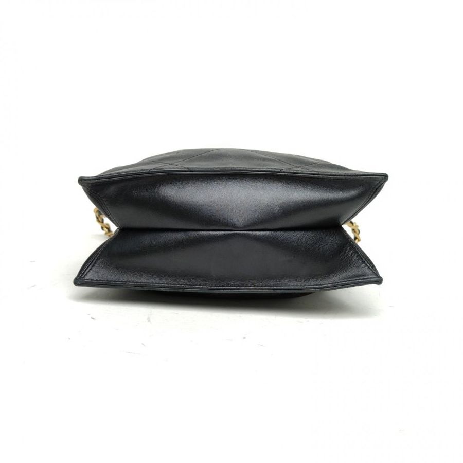 CHANEL 黑色羊皮30開金扣chanel抽繩手柄包肩背包-4