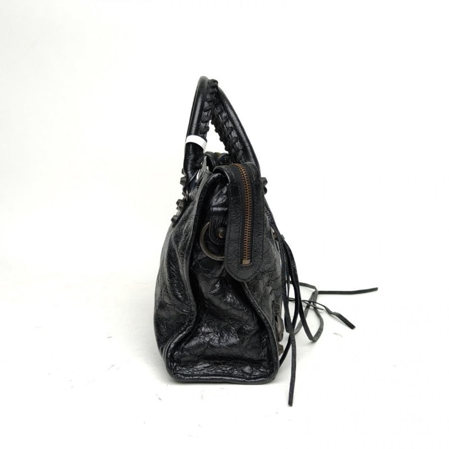 BALENCIAGA CLASSICCITY機車包小號30黑色羊皮鎢鋼扣肩背包-3
