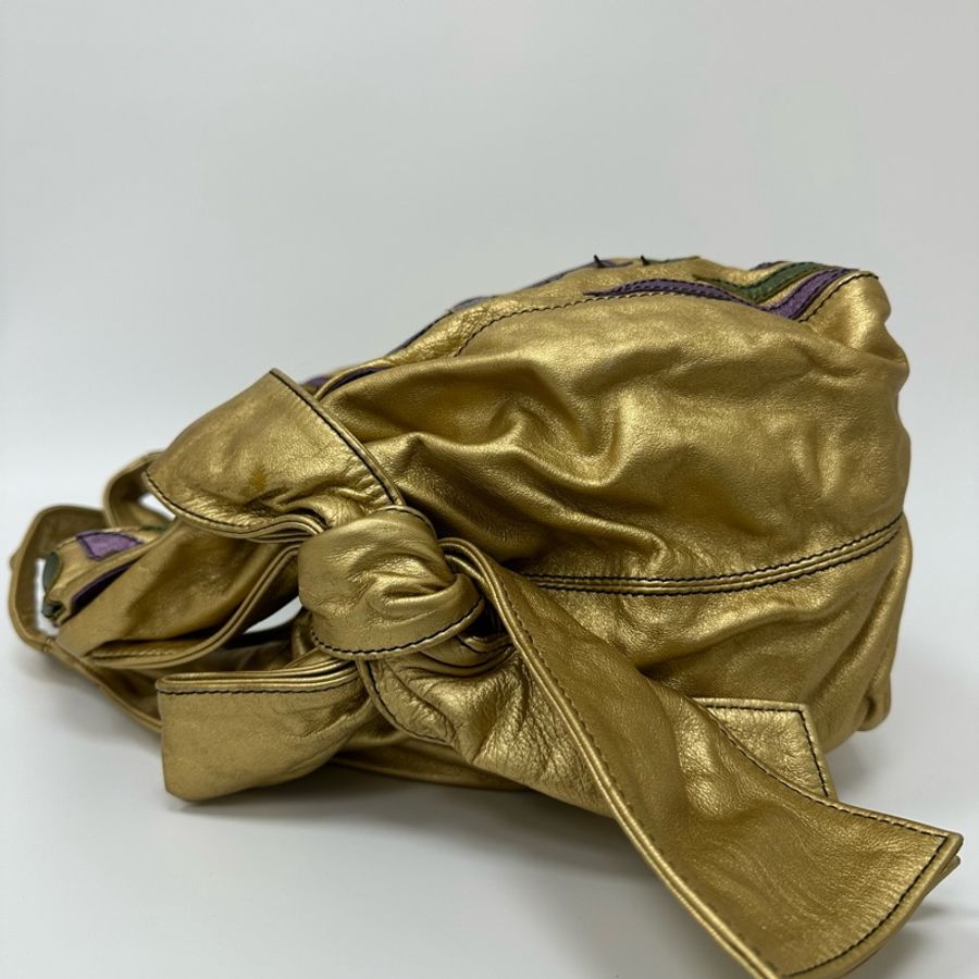 【赫蒂國際精品】Valentino 范倫鐵諾Nuage Bow 系列金色皮革超大肩背包 vintage-4