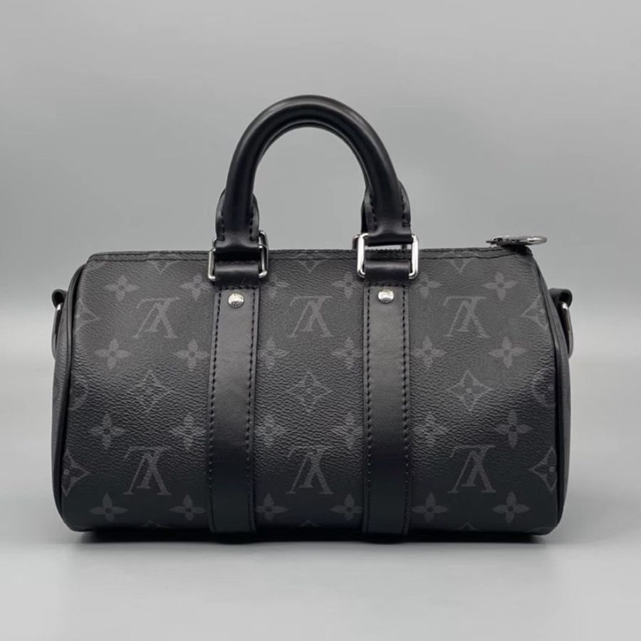 LOUIS VITTON路易威登老花Keepall 25黑武士手提斜挎包 芯片-11