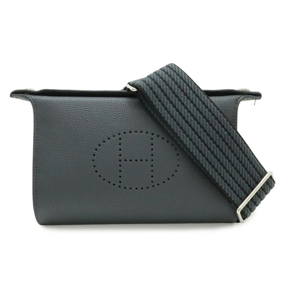 愛馬仕 Hermes Vide Poche H Evelyne 肩包 Togo 灰色 Misty Grey W Stamp-0