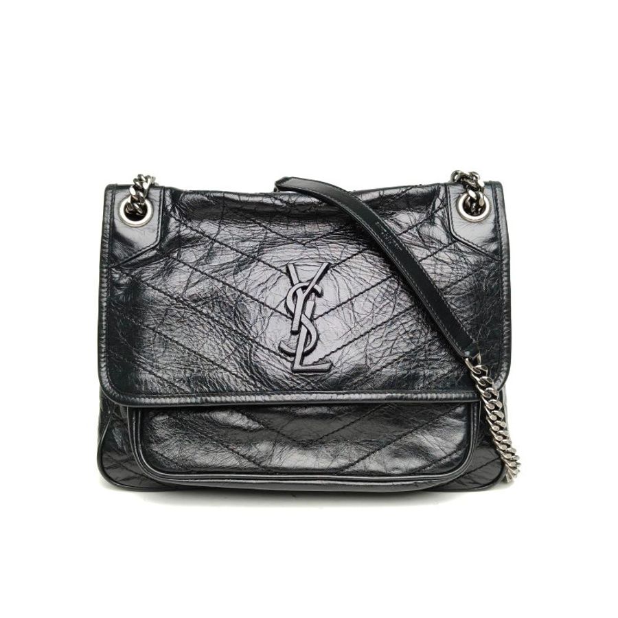 SAINT LAURENT Niki中號28D扣黑色牛皮銀扣肩背包-0