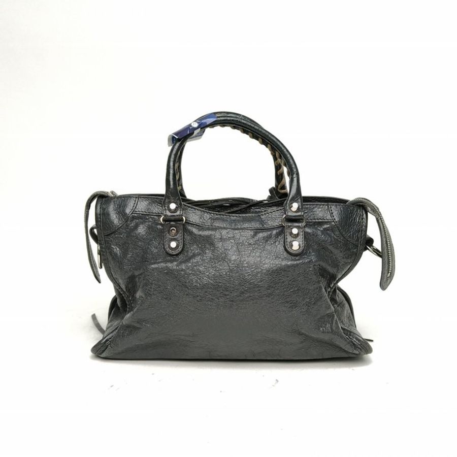 BALENCIAGA CLASSICCITY機車包小號30深灰羊皮銀扣肩背包-2