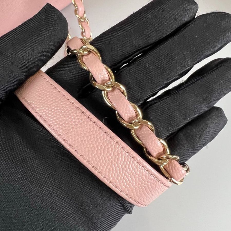 CHANEL 郵差金扣側肩包 荔枝粉 保卡款24開-8