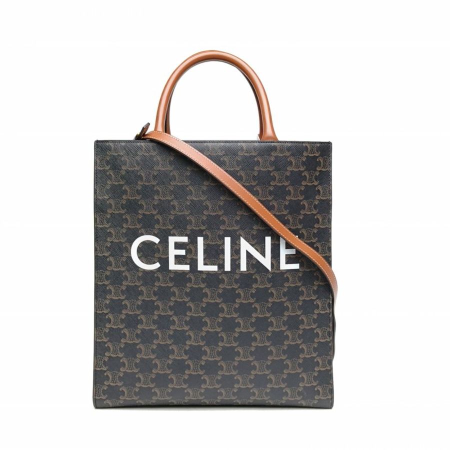 CELINE Cabas豎款手袋小號凱旋門印花褐色人造革肩背包-0