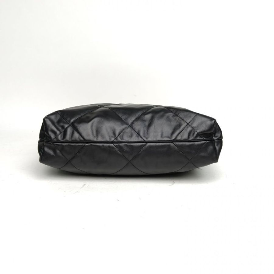 CHANEL 22BagTote托特包小號30黑色牛皮晶片開白扣肩背包-4