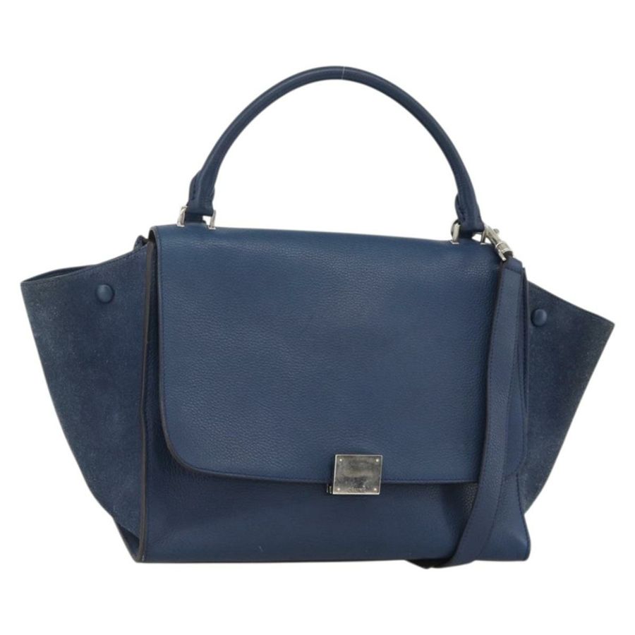 【日本直送】CELINE Trapeze 手提包 皮革 2way 藍色 銀色 正品 BA11785A-0