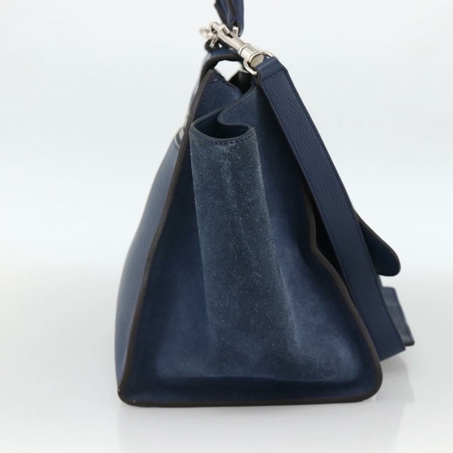 【日本直送】CELINE Trapeze 手提包 皮革 2way 藍色 銀色 正品 BA11785A-2