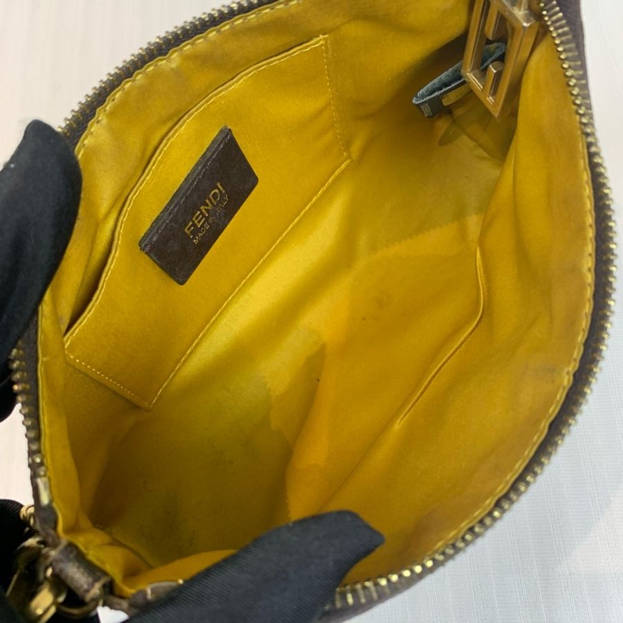 芬迪/Fendi Zucca 棕色金扣老花塗鴉腋下麻將包 獨特的玫瑰花與瓢蟲圖案20x4x12cm-8