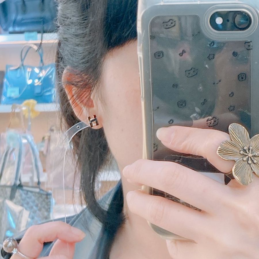 MS0649 Hermes 愛馬仕 迷你 琺瑯耳環 黑色 玫瑰金色 Mini Pop H Earrings Black x RGHW-9