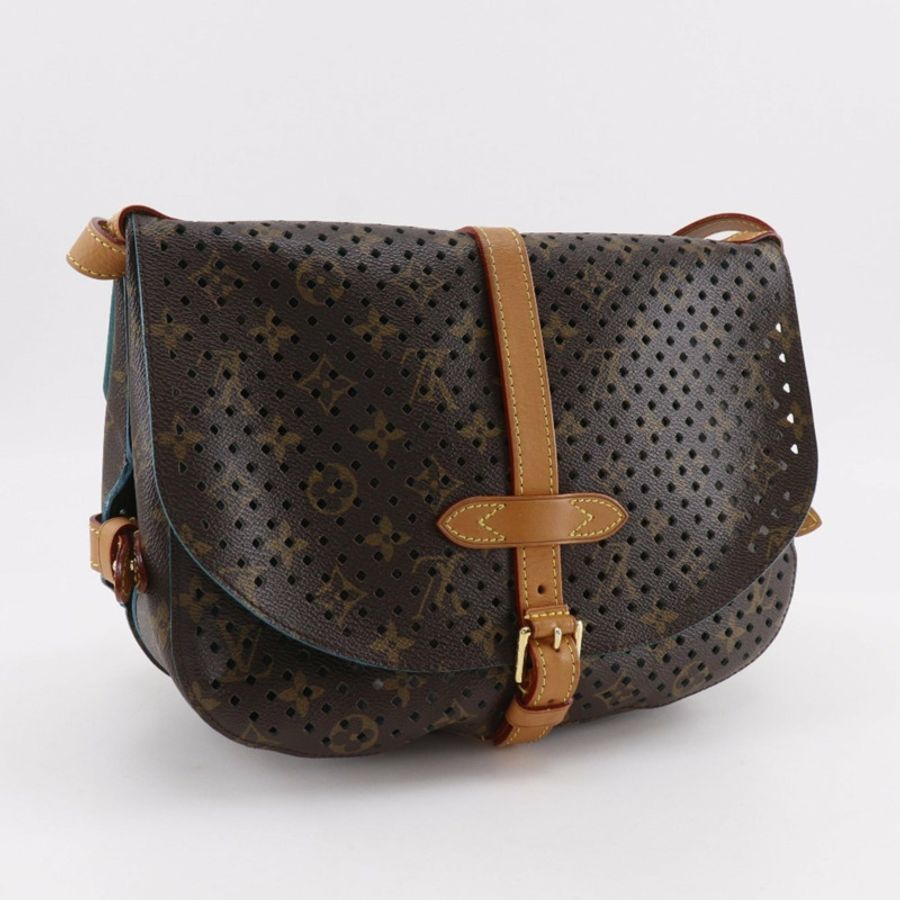 路易威登 Saumur PM 單肩包 M93998 Monogram Perfo Turquoise 2011 棕色 TJ4181 A5 皮帶扣 女士-2