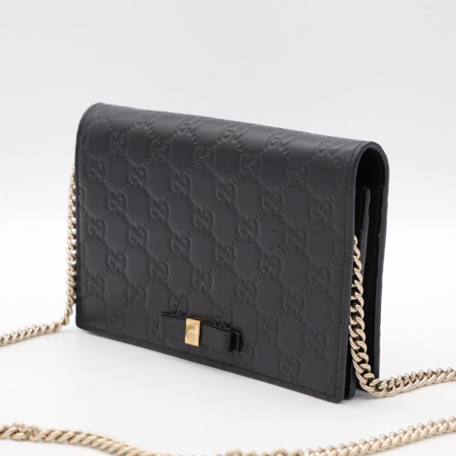 Gucci 古馳 Guccissima Bow 蝴蝶結 黑色牛皮 WOC 斜挎包-1