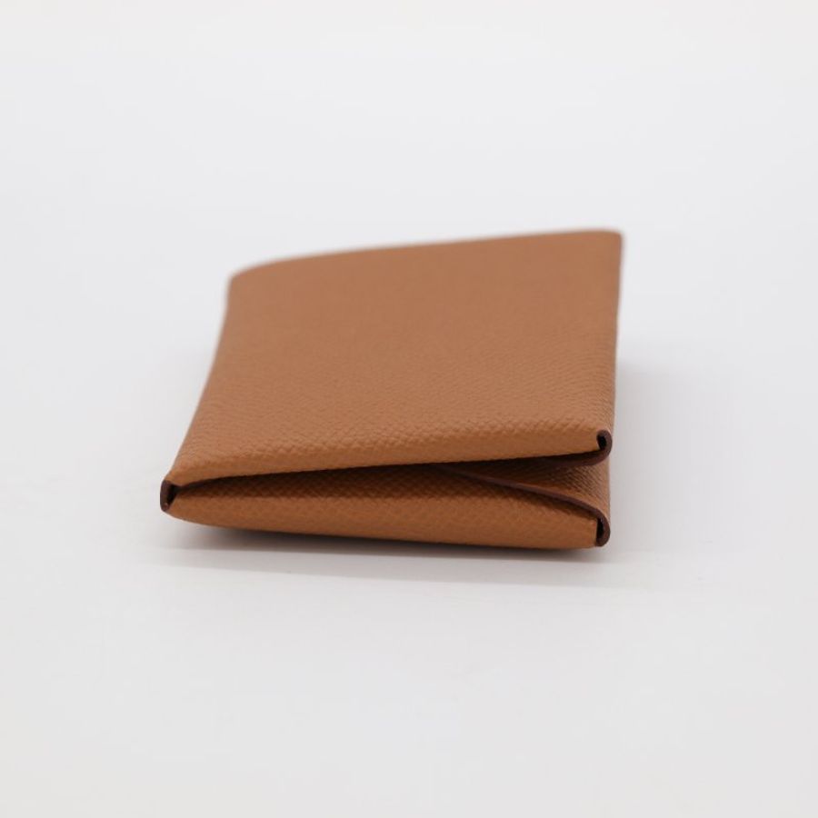 Hermès 愛馬仕 Calvi 金棕色 Epsom 牛皮 銀扣 卡包 W刻-5