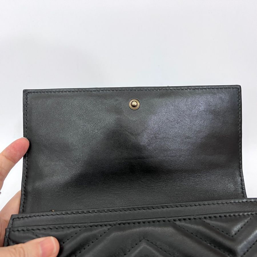 Gucci黑牛皮山型紋霧金釦Marmont下蓋12卡長夾-8