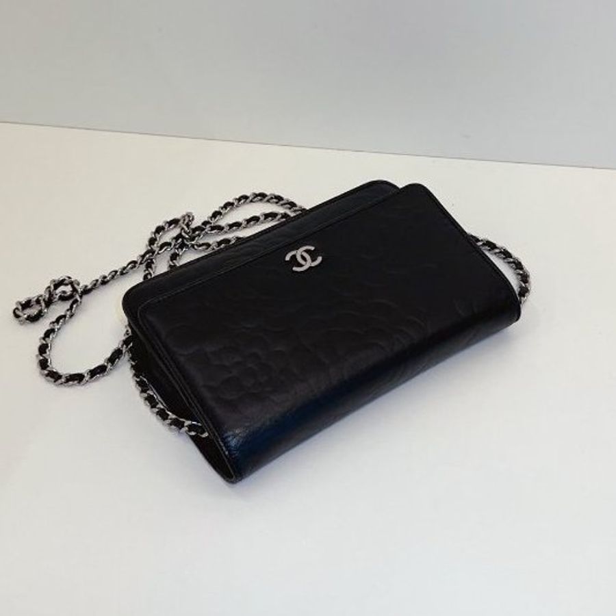 香奈兒/Chanel 黑銀山茶花WOC鏈條肩背斜背包-4
