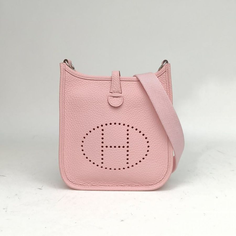 HERMES EvelyneMini16新櫻花粉TC皮W刻銀扣肩背包-0
