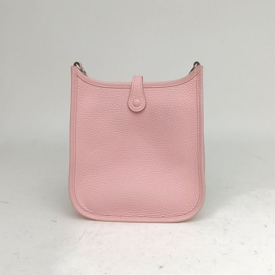 HERMES EvelyneMini16新櫻花粉TC皮W刻銀扣肩背包-2