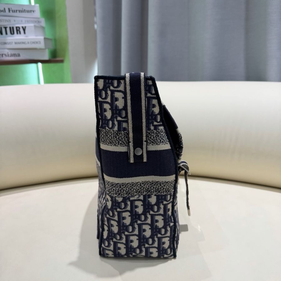 Dior迪奧 camp藍色老花刺繡郵差斜挎包 中號 28.5*12*24-3