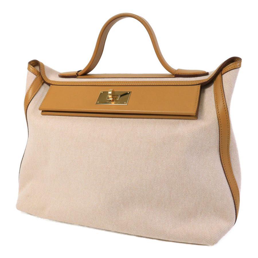 HERMES 帆布/Swift皮革24/24 35CM手挽袋Sesame-2