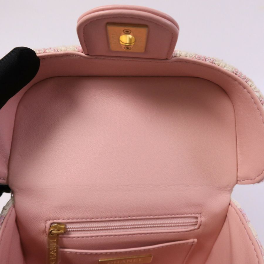 CHANEL 羊皮皮革/粗花呢Vanity Case鏈帶手挽肩背兩用袋-14