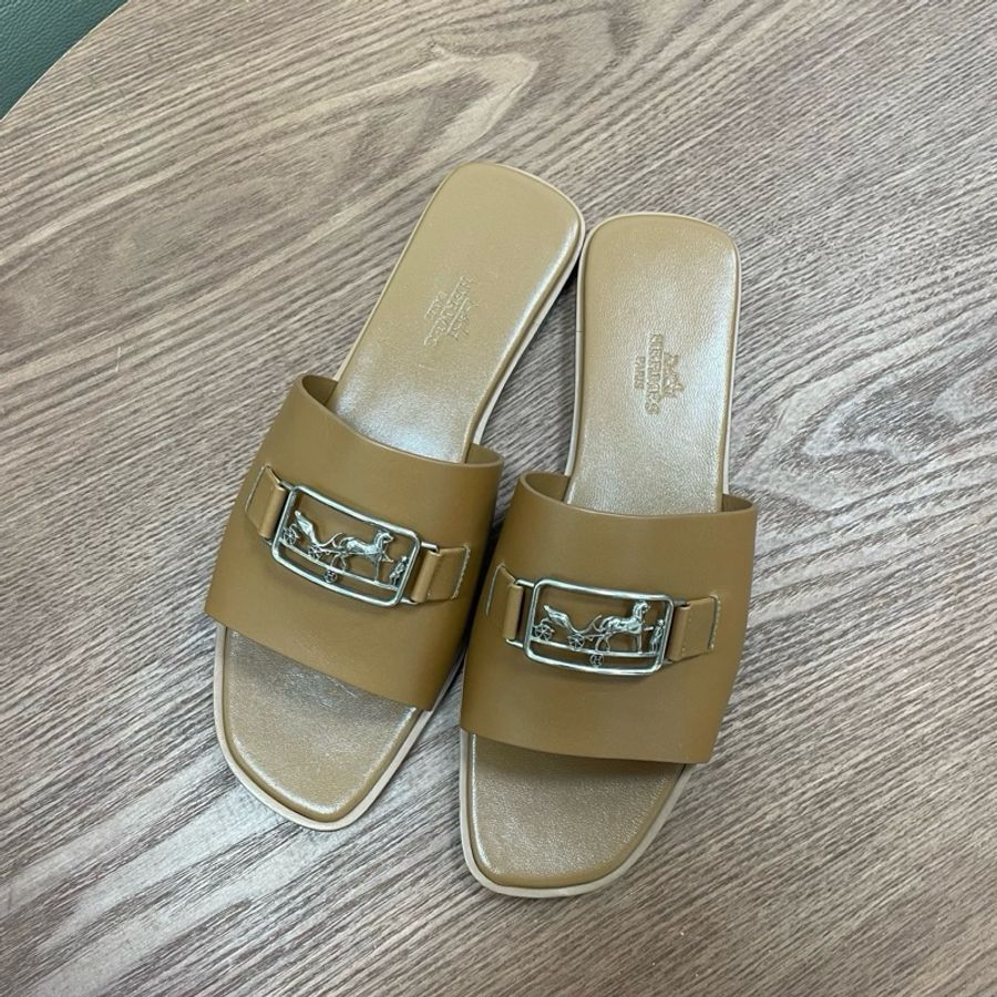 愛馬仕Hermes 馬車扣拖鞋 金棕色 37.5碼-0