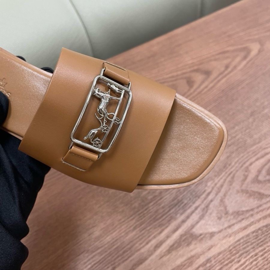 愛馬仕Hermes 馬車扣拖鞋 金棕色 37.5碼-2