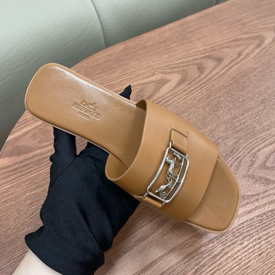 愛馬仕Hermes 馬車扣拖鞋 金棕色 37.5碼-3