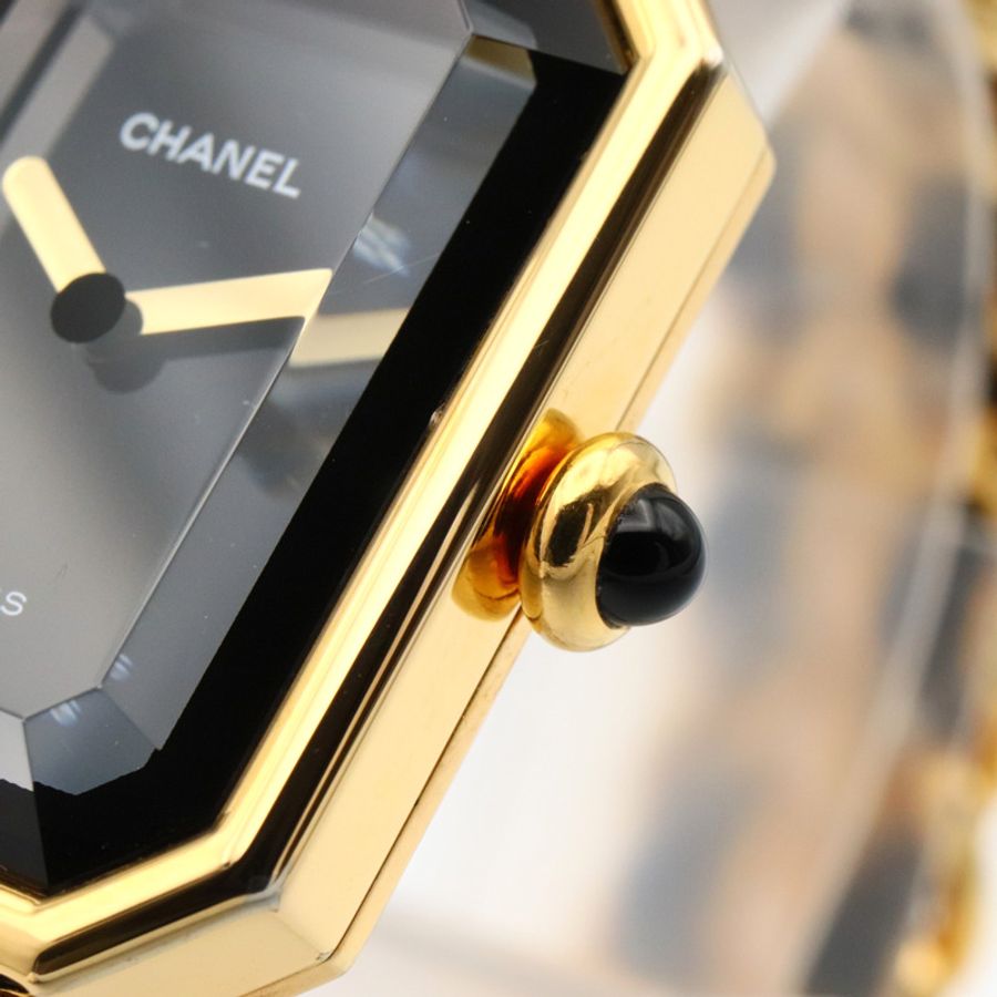 黑色錶盤 鍍金 皮革錶帶 Premiere S 石英腕錶【CHANEL 香奈兒】 H0001-5