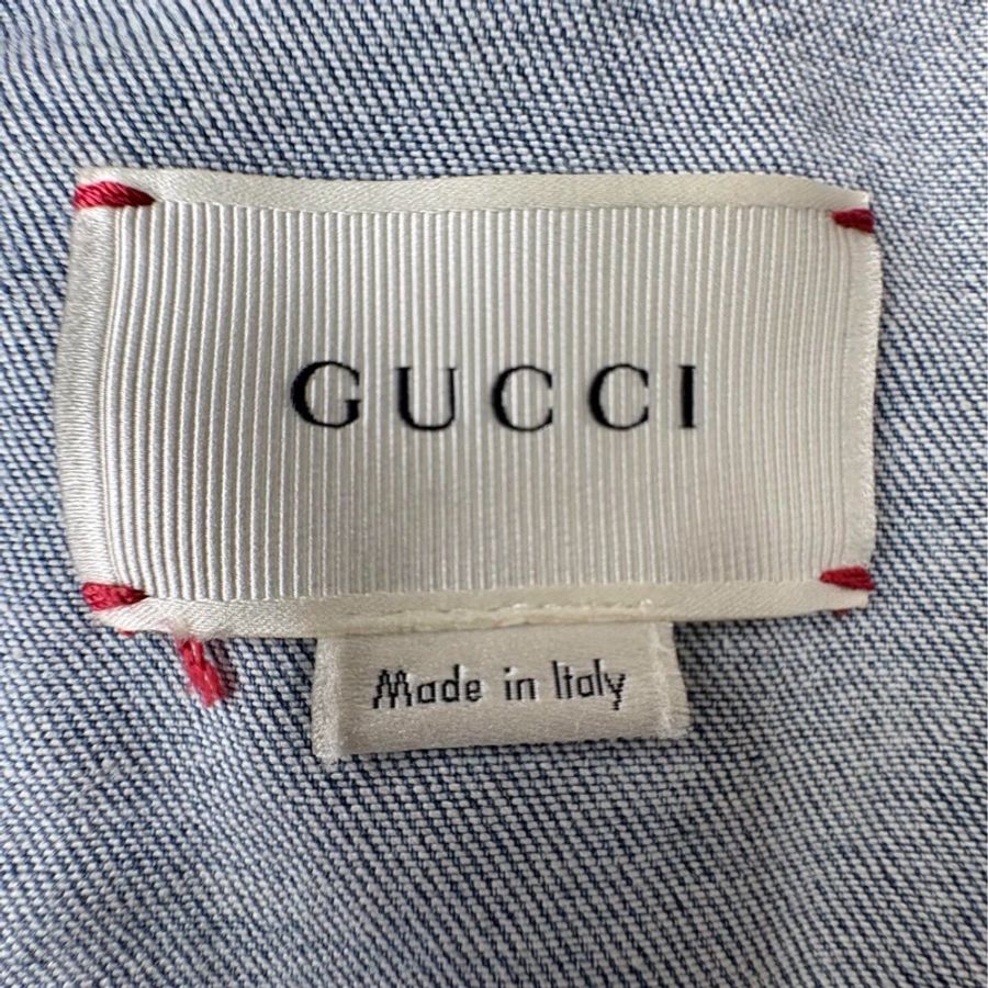 Gucci 古馳 淺藍色水洗做舊虎頭刺繡鉚釘設計牛仔外套 重工款-10